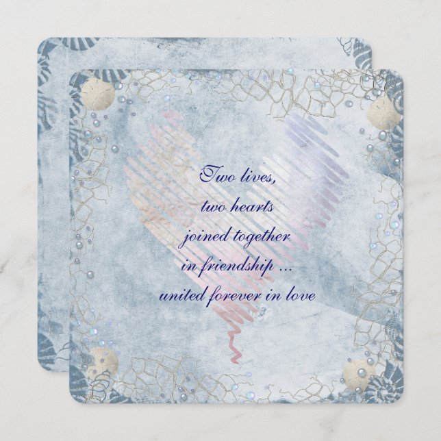 Blue Seashell Border with Netting Invitation (Front/Back)