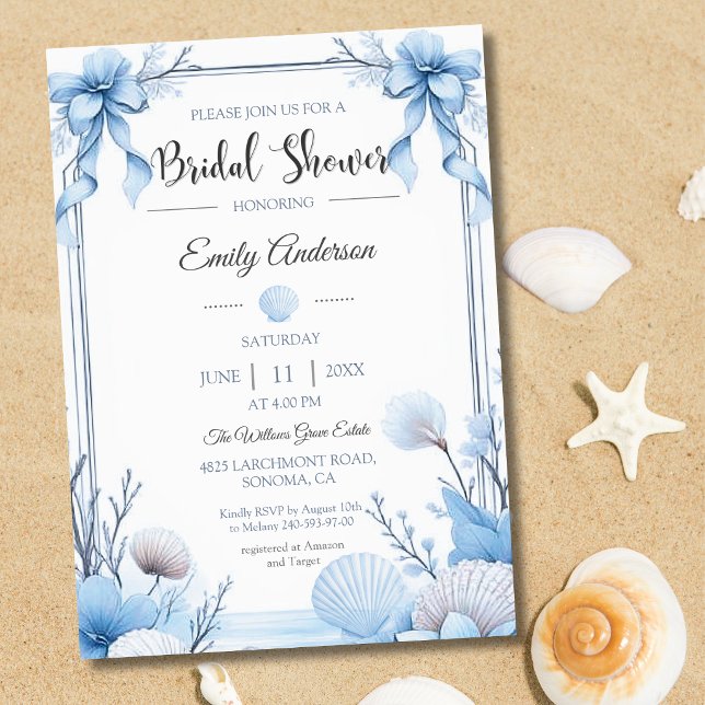 Blue Seashell Coastal Bridal Shower Invite (Creator Uploaded)