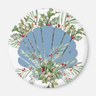 Blue Seashell Coastal Christmas Magnet