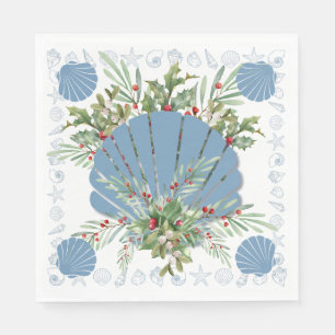 Blue Seashell Coastal Christmas Napkin