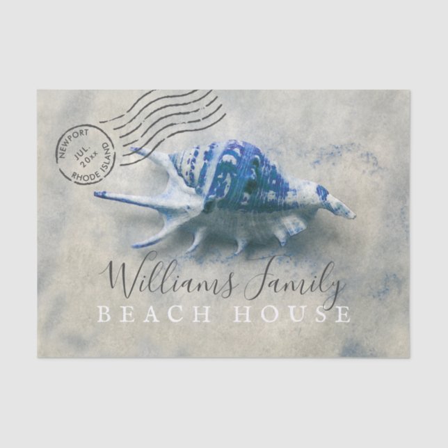 Blue Seashell Coastal Monogrammed Name Tissue Paper (Front)