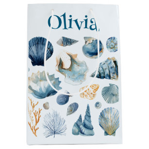 Blue Seashell Gift Bag Custom Name