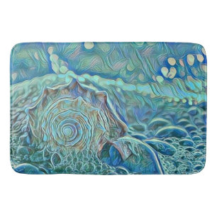 Blue seashell in the foaming sea painting  bath mat