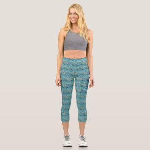 Blue seashell in the foaming sea painting capri leggings