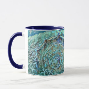 Blue seashell in the foaming sea painting mug