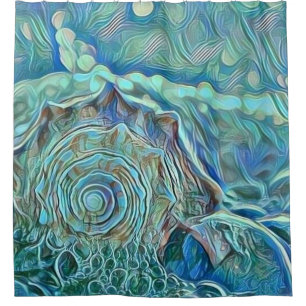 Blue seashell in the foaming sea painting  shower curtain