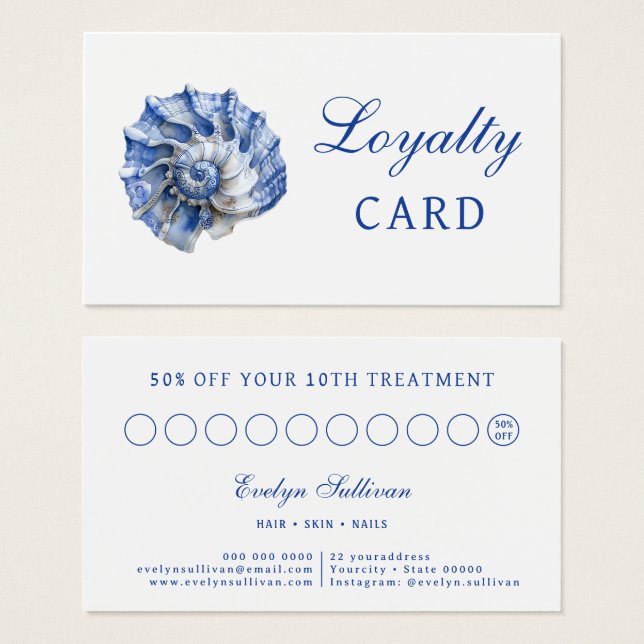 Blue seashell logo loyalty card (Front & Back)