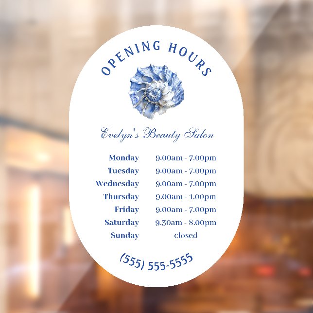 Blue Seashell Logo Opening Hours Window Cling (Sheet 2)