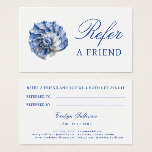Blue seashell logo referral card