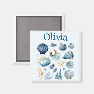 Blue Seashell Magnet Custom Name
