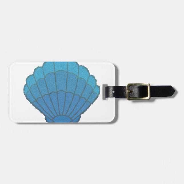 Blue Seashell Mosaic Luggage Tag (Front Horizontal)