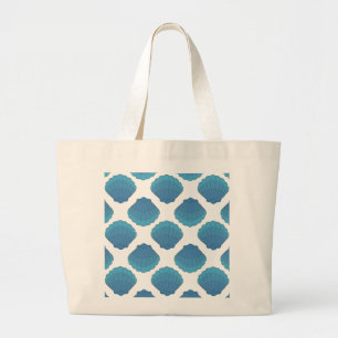 Blue Seashell Mosaic Pattern Large Tote Bag