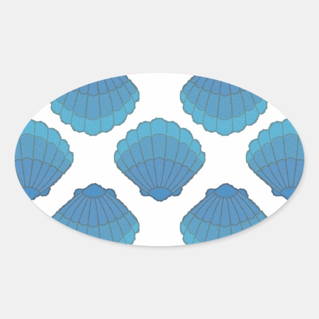 Blue Seashell Mosaic Pattern Oval Sticker (Front)
