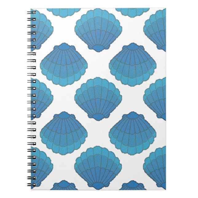 Blue Seashell Mosaic Pattern Spiral Notebook (Front)