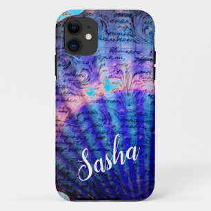 Blue Seashell Mystery Writing and your name Case-Mate iPhone Case