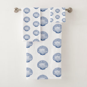 Blue Seashell Nautical Blue Pattern Bath Towel Set