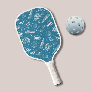 Blue seashell pattern pickleball paddle