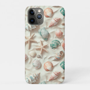 Blue Seashell Peach Coral Beach Cottage Case-Mate iPhone Case