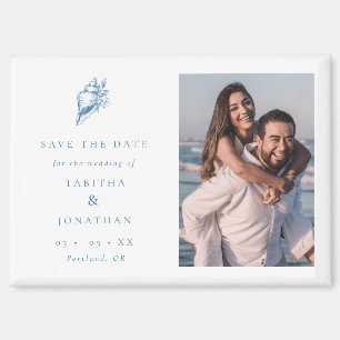 Blue Seashell Photo Coastal Wedding Save the Date Magnet