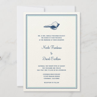 Blue seashell simple elegance wedding invitation