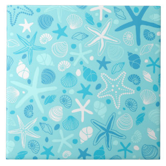 Blue Seashell & Star Bathroom Art Tile