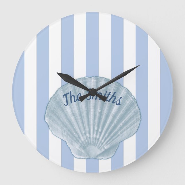 Blue Seashell &  Stripes Large Clock (Front)