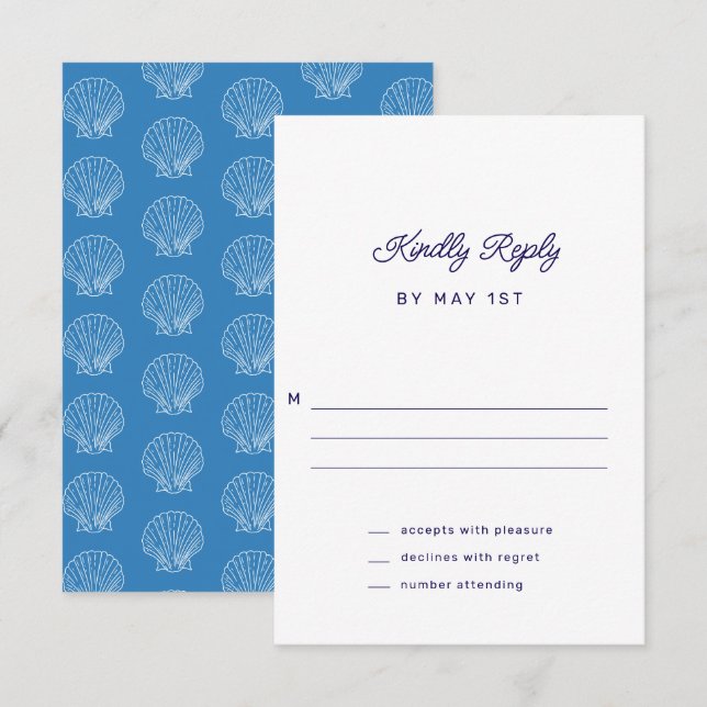 Blue Seashell Vertical Wedding RSVP Card (Front/Back)