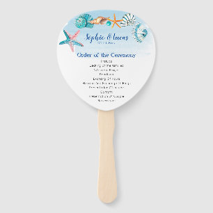 Blue Seashell Watercolor Theme Wedding Program  Hand Fan