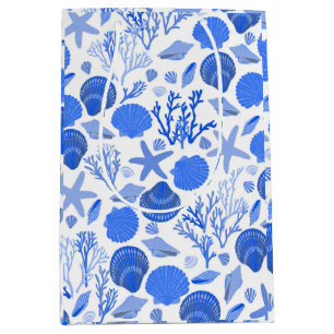 Blue Seashells and Coral Pattern Medium Gift Bag