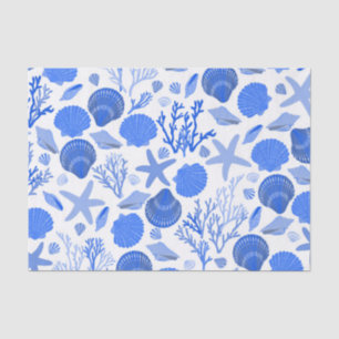 Blue Seashells and Coral Pattern Tissue Paper