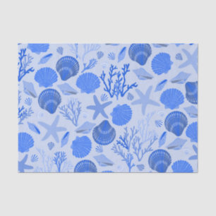 Blue Seashells and Coral Pattern Tissue Paper