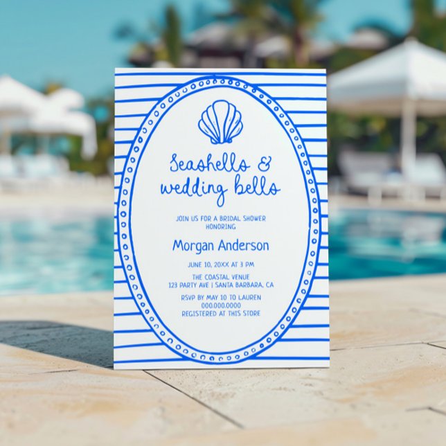 Blue Seashells and Wedding Bells Bridal Shower Invitation (Creator Uploaded)
