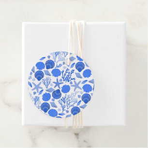 Blue Seashells Beach Colourful Cute Custom  Favour Tags