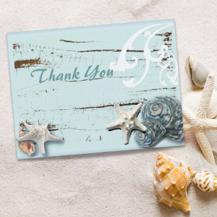 BLue Seashells Beach Wedding thank you Postcard