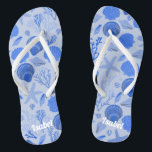 Blue Seashells Bridesmaid Gift CUSTOMIZE IT  Jandals<br><div class="desc">Cute pattern featuring colourful design, handmade by me! Perfect for a bridesmaid gift! Click "personalise" above to edit it to add a name, initials or other text. Then click "edit using design tool" to change colours, fonts, placement and more. Check out more of my patterns and items in my shop....</div>