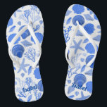 Blue Seashells Bridesmaid Gift CUSTOMIZE IT  Jandals<br><div class="desc">Cute pattern featuring colourful design, handmade by me! Perfect for a bridesmaid gift! Click "personalise" above to edit it to add a name, initials or other text. Then click "edit using design tool" to change colours, fonts, placement and more. Check out more of my patterns and items in my shop....</div>