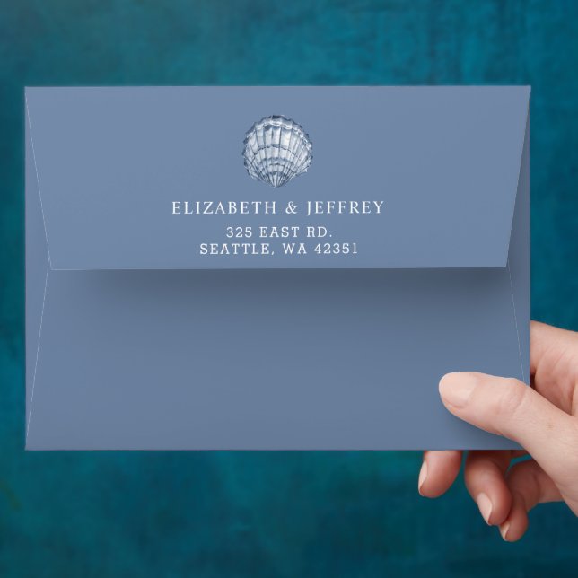 Blue Seashells Marine Ocean Beach Wedding Envelope (Hand)