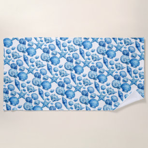Blue Seashells. Nautical.  Beach Towel