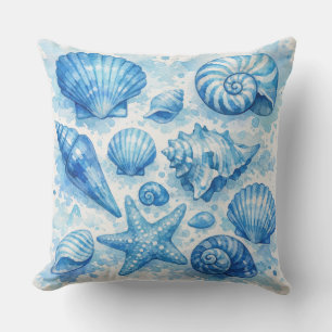 Blue Seashells. Nautical. Throw Pillow