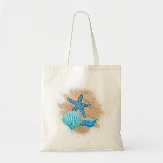 Blue Seashells on the Beach Tote Bag (Front)