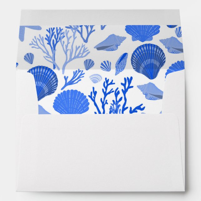 Blue Seashells Pattern Beach Wedding Party Custom Envelope (Back (Bottom))