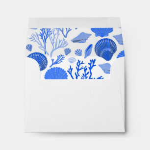 Blue Seashells Pattern Beach Wedding Party Custom Envelope