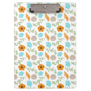 Blue Seashells Sea Snail Orange Flower Clipboard