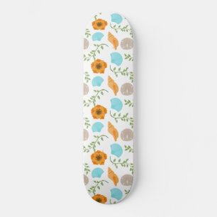 Blue Seashells Sea Snail Orange Flower Skateboard