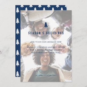 Blue Season's Greeting Business Photo Christmas Holiday Card