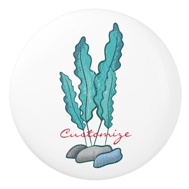 Blue Seaweed Algae Thunder_Cove Ceramic Knob (Front)