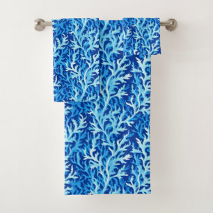 Blue Seaweed Coastal Textile Pattern Bath Towel Set