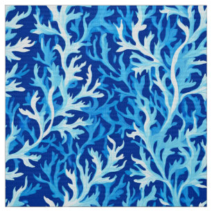 Blue Seaweed Coastal Textile Pattern Fabric