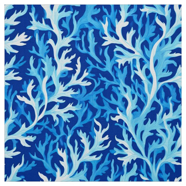 Blue Seaweed Coastal Textile Pattern Fabric (Swatch)