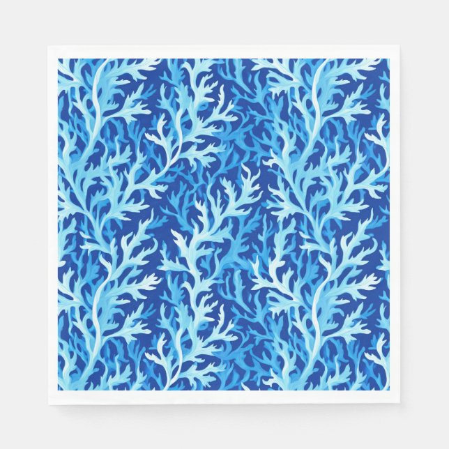 Blue Seaweed Coastal Textile Pattern Napkin (Front)